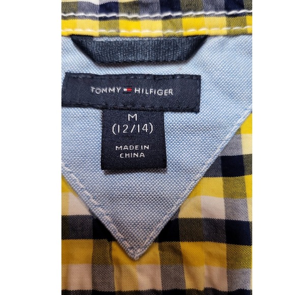 Tommy Hilfiger Plaid Button Down Shirt Long Sleeve Checkered Yellow Black M - Picture 9 of 9
